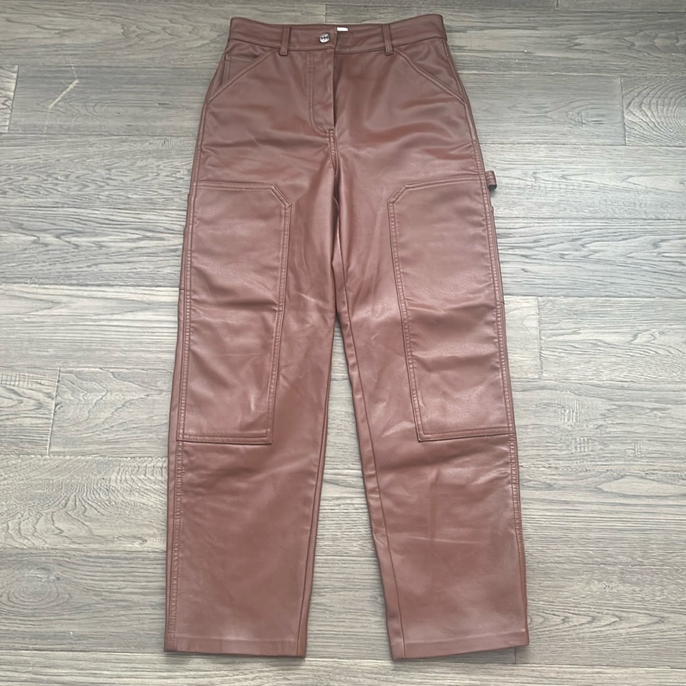 Wilfred Free | Aritzia brown faux leather straight leg pants size 2